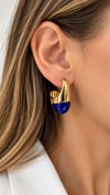 Lacivert Gold Detaylı Küpe Tasarım Küpe