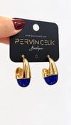 Lacivert Gold Detaylı Küpe Tasarım Küpe