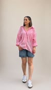 Pembe Oversize Açık Yaka Gömlek