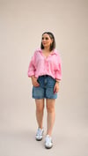 Pembe Oversize Açık Yaka Gömlek