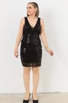 Pul Payetli İşlemeli Mini Elbise Siyah