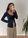 Önden Yırtmaçlı Triko Bluz Siyah&Lacivert