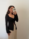 Önden Yırtmaçlı Triko Bluz Siyah&Lacivert