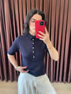 Polo Yaka Düğmeli Transparan T-Shirt Lacivert