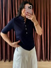 Polo Yaka Düğmeli Transparan T-Shirt Lacivert