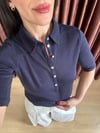 Polo Yaka Düğmeli Transparan T-Shirt Lacivert