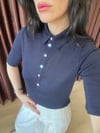 Polo Yaka Düğmeli Transparan T-Shirt Lacivert