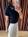 Taş Detaylı Polo Yaka T-Shirt Lacivert