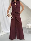 Bukle Bordo Gold Düğme Detaylı Yelek Pantolon Takım 