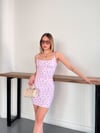 Çiçekli İp Askılı Mini Elbise Pembe