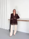 Fantoye Bayan Patchwork Dantel Blazer ceket kahve