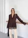 Fantoye Bayan Patchwork Dantel Blazer ceket kahve