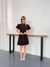 Gold Düğme Mini Detay Elbise Kahve