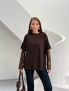 Kolları Dantel Detaylı T-shirt kahve