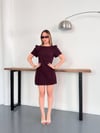 Minimal Çizgisi ve Modern Omuz Detaylı Mini Elbise Mürdüm