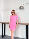 Minimal Çizgisi ve Modern Omuz Detaylı Mini Elbise Pembe