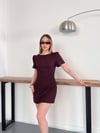 Minimal Çizgisi ve Modern Omuz Detaylı Mini Elbise Mürdüm