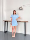 Minimal Çizgisi ve Modern Omuz Detaylı Mini Elbise Mavi