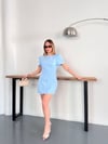 Minimal Çizgisi ve Modern Omuz Detaylı Mini Elbise Mavi