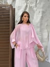 Uçuşan Pelerin Bluz Pantolon Takım pembe 