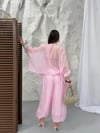 Uçuşan Pelerin Bluz Pantolon Takım pembe 