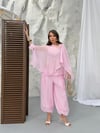 Uçuşan Pelerin Bluz Pantolon Takım pembe 