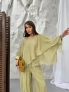 Uçuşan Pelerin Bluz Pantolon Takım yeşil