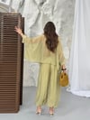 Uçuşan Pelerin Bluz Pantolon Takım yeşil