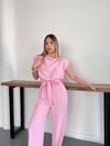 Vatkalı Crep Tulum Pembe
