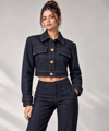 Z. GOLD DÜĞMELİ CROP  LACİVERT  CEKET 