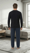PİJAMANGEL Ekoseli Lacivert Pijama Takımı