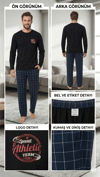 PİJAMANGEL Ekoseli Lacivert Pijama Takımı