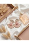 Pudra Pembe Taşlı Yelpaze Model Gold Kadın Küpe
