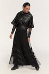Kadın Siyah Deri Görünümlü Oversize Panço Bluz