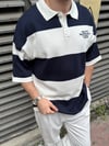 Çizgili Lacivert Yakalı Triko T-Shirt