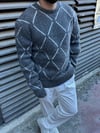Gri Çizgi Detay Oversize Triko Kazak