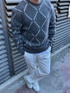 Gri Çizgi Detay Oversize Triko Kazak