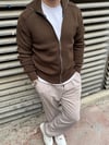 Kahve Çift Fermuarlı Örme Hırka
