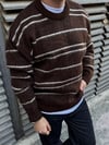 Kahve Çizgili Oversize Triko Kazak