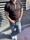 Kahve Regular Yarım Fermuarlı T-Shirt
