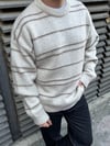 Krem Çizgili Oversize Triko Kazak