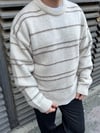Krem Çizgili Oversize Triko Kazak