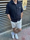 Lacivert Boxy Fit Baskılı Keten Gömlek