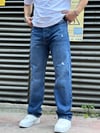 Lazer Detay Lacivert Baggy Jeans