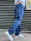Lazer Detay Lacivert Baggy Jeans