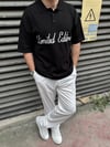 Nakış Detay Kahve Yakalı Triko T-Shirt