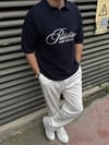 Nakış Detay Lacivert Yakalı Triko T-Shirt