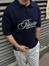 Nakış Detay Lacivert Yakalı Triko T-Shirt