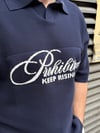Nakış Detay Lacivert Yakalı Triko T-Shirt