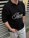 Nakış Detay Siyah Yakalı Triko T-Shirt